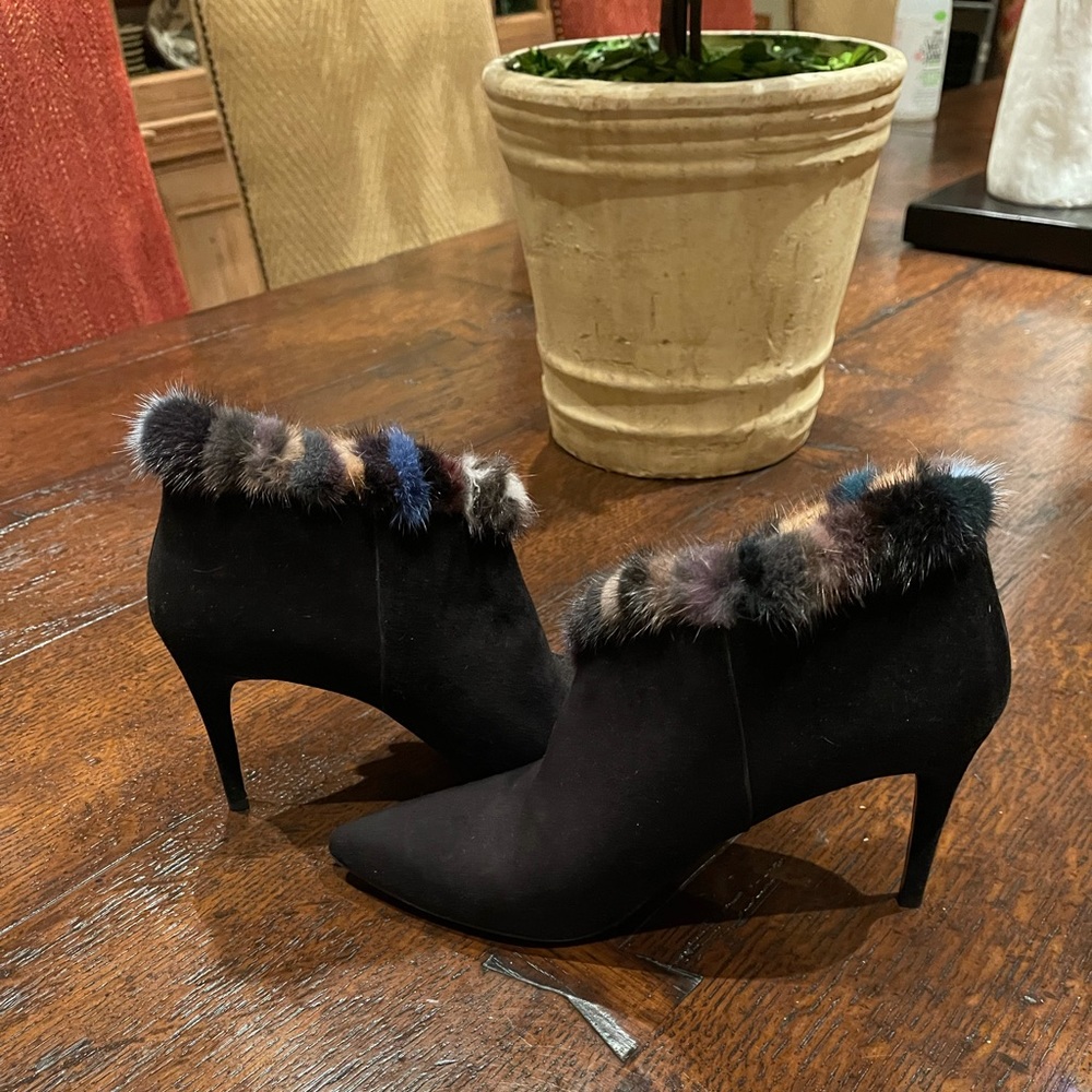 Donald J Pliner mink trimmed booties.